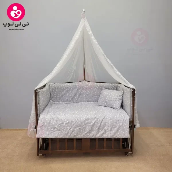 تخت کنار مادری سلیکا solika مدل 105 رنگ فندقی سرویس طوسی ستاره