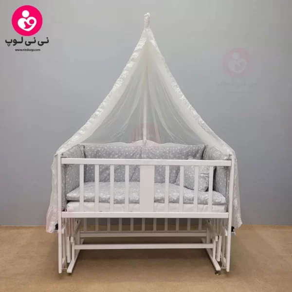 تخت کنار مادری سلیکا solika مدل 105 رنگ سفید سرویس طوسی ستاره