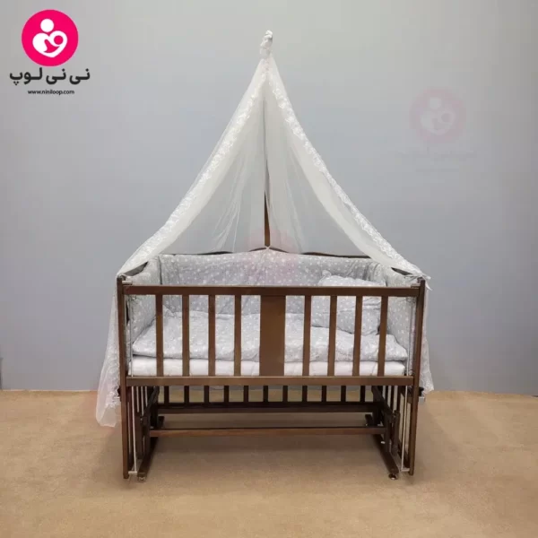 تخت کنار مادری سلیکا solika مدل 105 رنگ فندقی سرویس طوسی ستاره