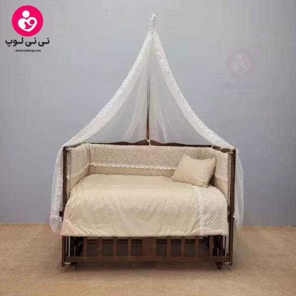 تخت کنار مادری سلیکا solika مدل 105 رنگ فندقی پارچه کرم ویژه
