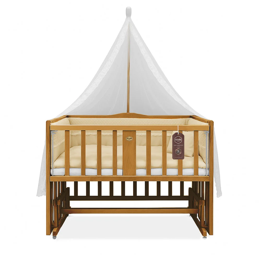 تخت کنار مادر چوبی سلیکا وود Solika wood مدل ساینا 90رنگ تیک با سرویس خواب کرم