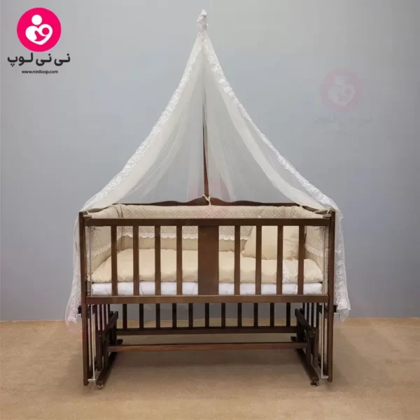 تخت کنار مادری سلیکا solika مدل 105 رنگ فندقی پارچه کرم ویژه