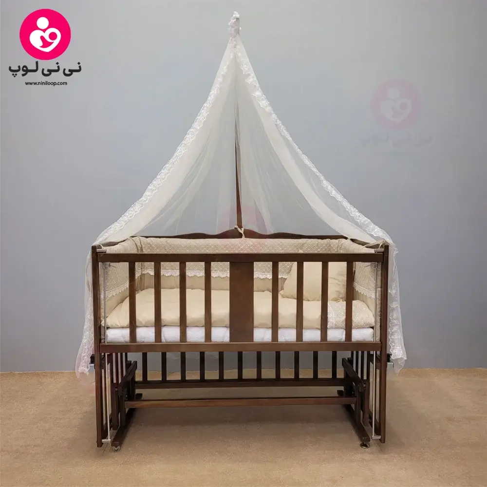 تخت کنار مادری سلیکا solika مدل 105 رنگ فندقی پارچه کرم ویژه