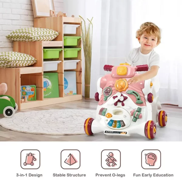 واکر کودک موزیکال 2 کاره فان ترولی Fun Trolley مدل 2in1 رنگ صورتی