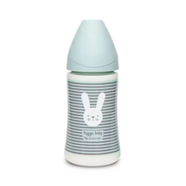 شیشه شیر سری گرد 270 میل سواوینکس Suavinex طرح خرگوش راه راه رنگ سبز