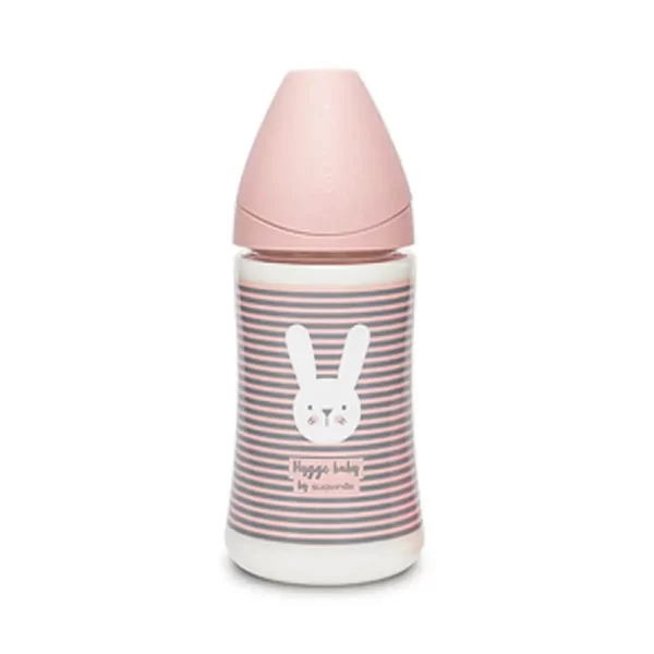 شیشه شیر سری گرد 270 میل سواوینکس Suavinex طرح خرگوش راه راه رنگ صورتی
