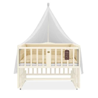 تخت کنار مادر چوبی سلیکا وود Solika wood مدل ساینا 105 رنگ کرم با سرویس خواب کرم