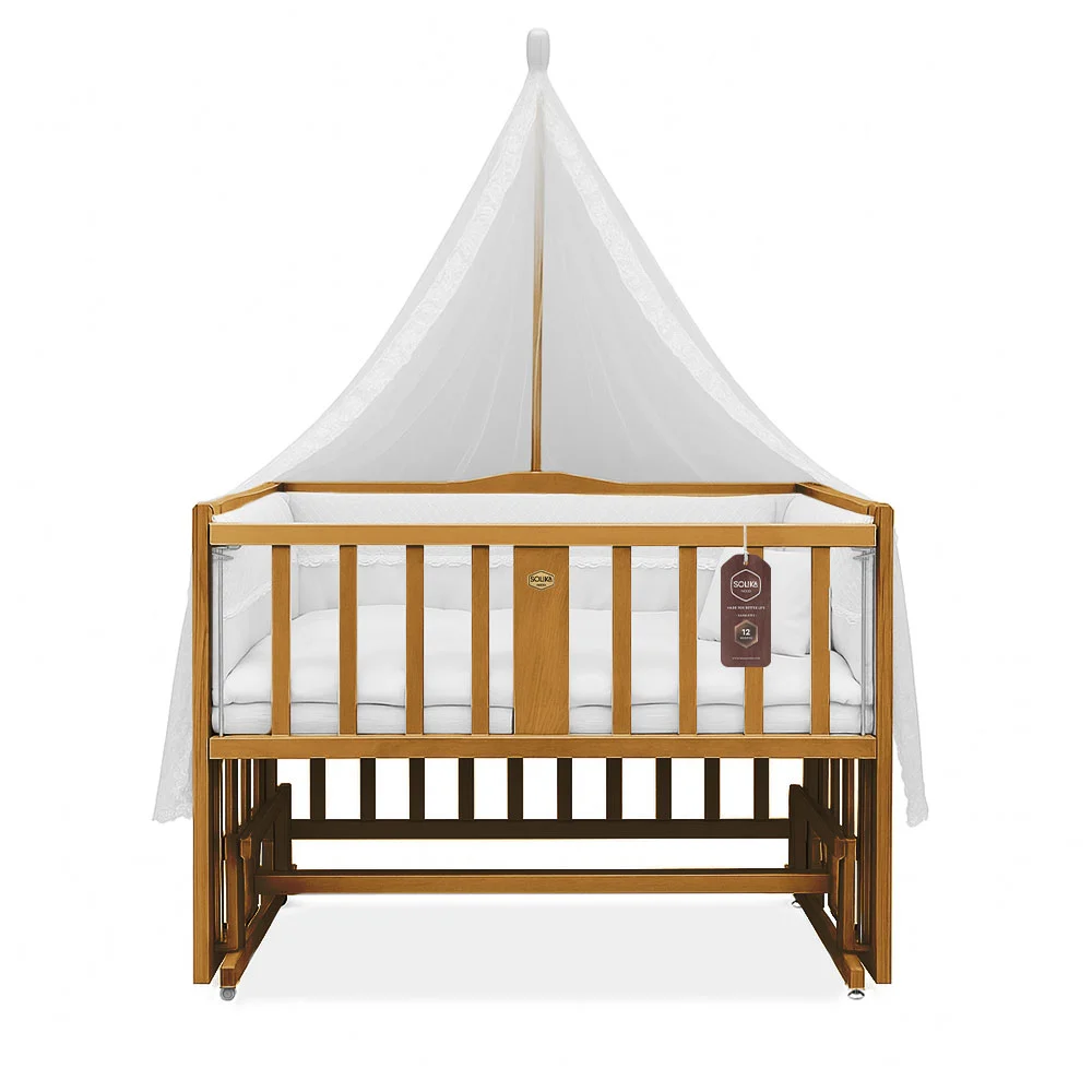 تخت کنار مادر چوبی سلیکا وود Solika wood مدل ساینا 105 رنگ تیک با سرویس خواب سفید