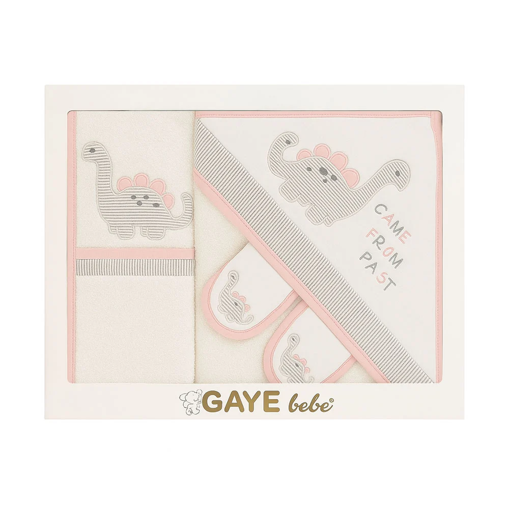 ست حوله نوزاد 4 تکه گایه ببه Gaye Bebe طرح دایناسور صورتی
