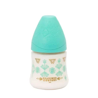 شیشه شیر سری گرد 150 میل سواوینکس Suavinex طرح وینتیج رنگ سبز