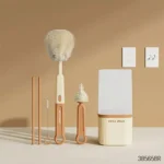 ست شیشه شور و نی شور سیلیکونی مدل Premium 4in1 رنگ قهوه‌ای