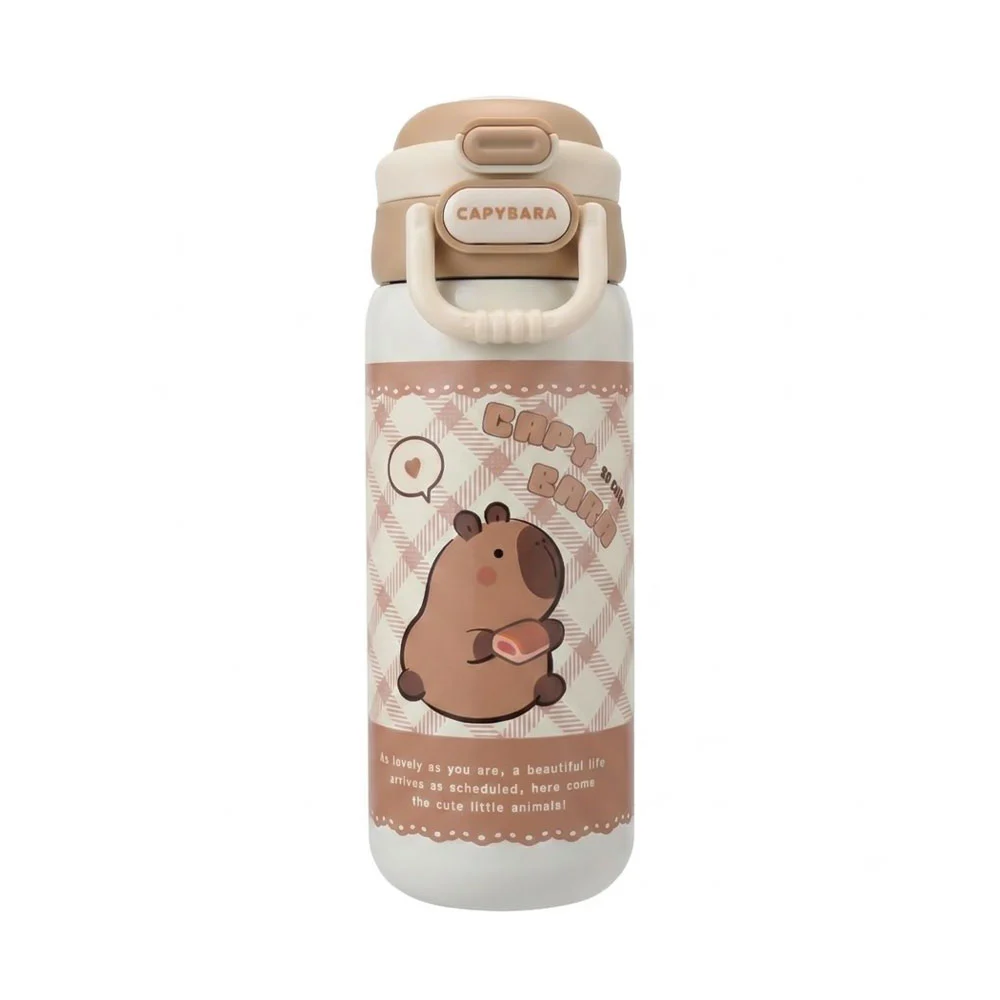 فلاسک آب استیل کاپی بارا CapyBara حجم 490 میلی لیتر رنگ کرم
