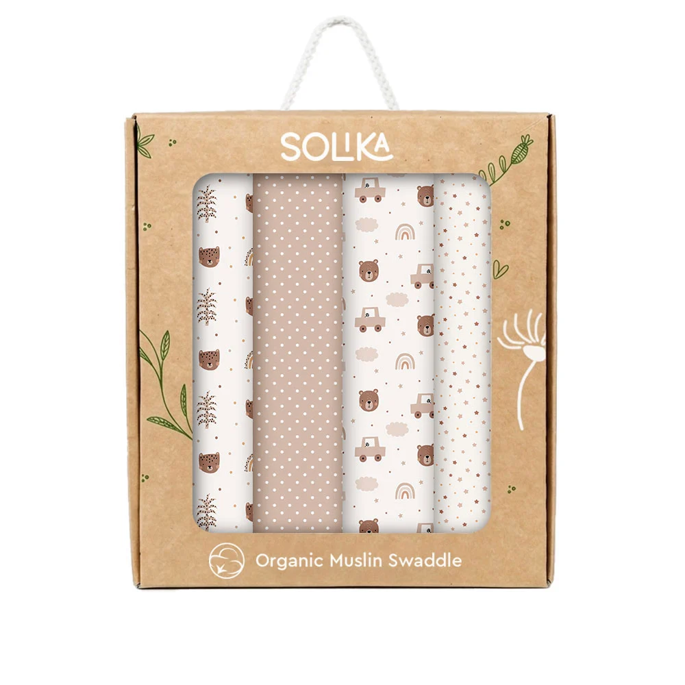 دستمال خشک کن نوزاد سلیکا وود Solika Wood تدی و ماشین بژ