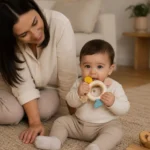 دندان گیر سیلیکونی با حلقه چوبی مدل چند رنگ