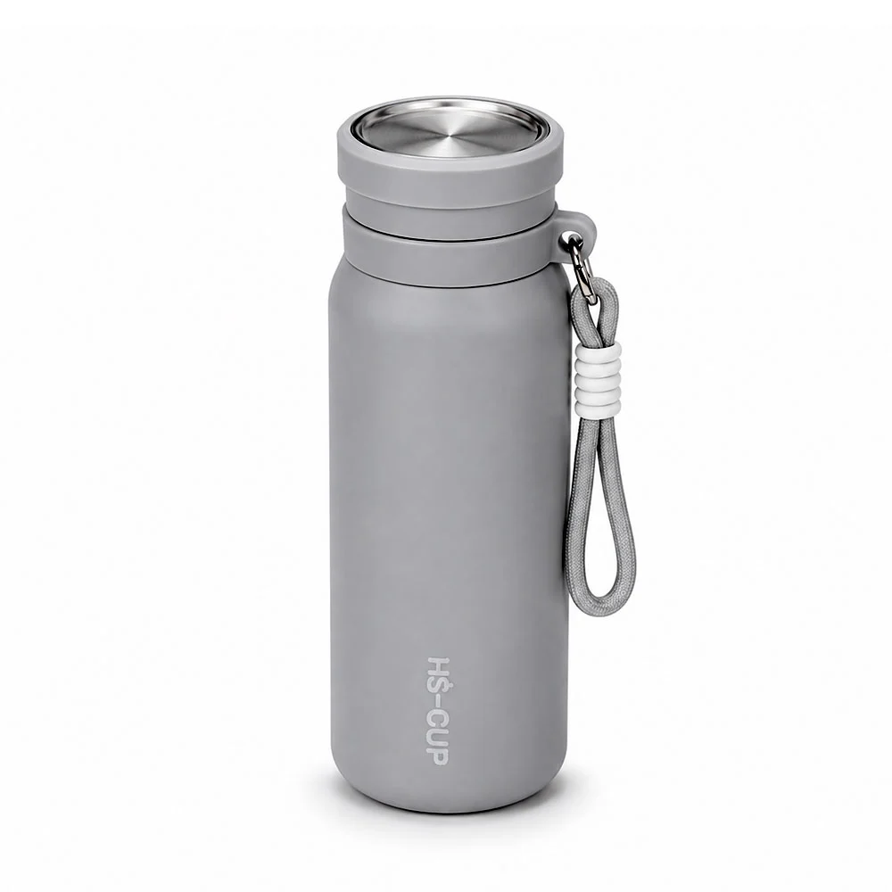 فلاسک آب استیل Hs-Cup حجم 800 میلی لیتر رنگ طوسی